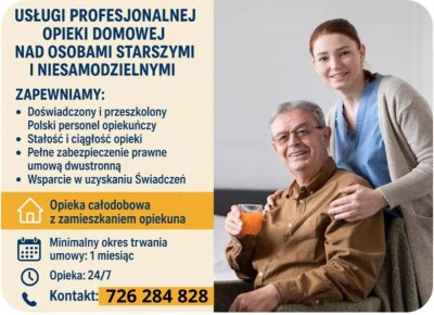 Opieka domowa nad seniorem Pszczyna - 24 godziny/dobę. Cały Śląsk