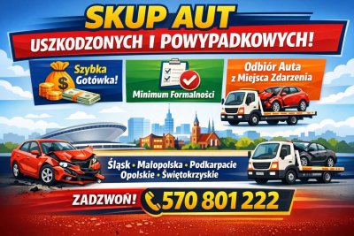 Skup aut uszkodzonych, aut powypadkowych z DOJAZDEM do Klienta | Odbiór lawetą